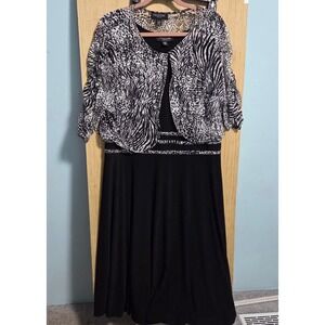 Perceptions Woman 2 Piece Dress Set Black Animal Print Mesh Shrug 20W Plus Size